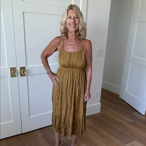 Mystree Tan and Gold Tiered Ruffled Sundress